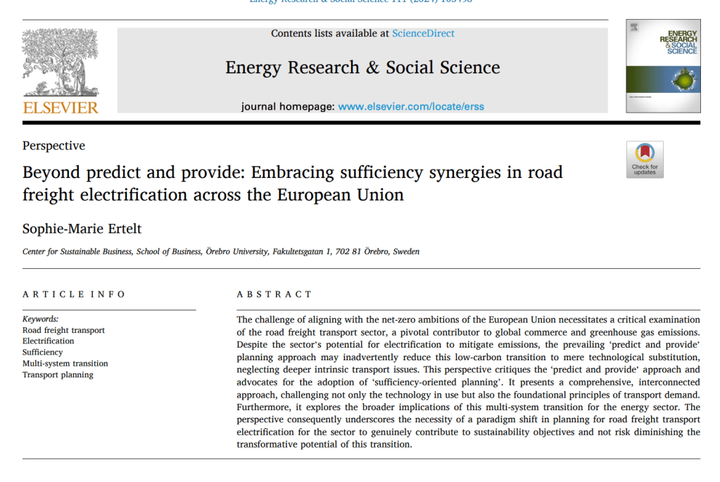 New publication: Is it time for a paragdigm change in road freight transport&nbsp;planning?